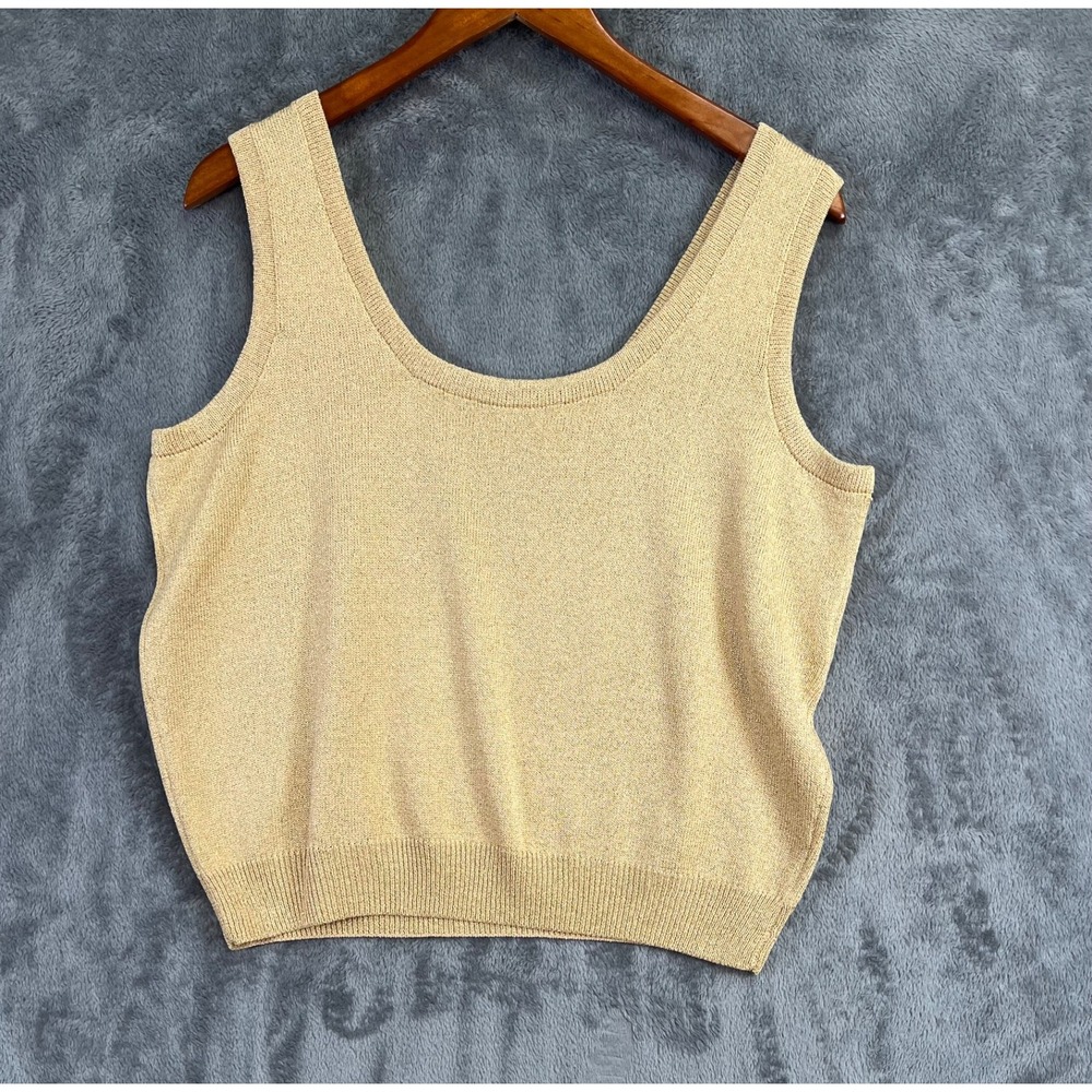 St John by Marie Gray Knit Tank Top Shell Large Metallic Gold Knit Vintage